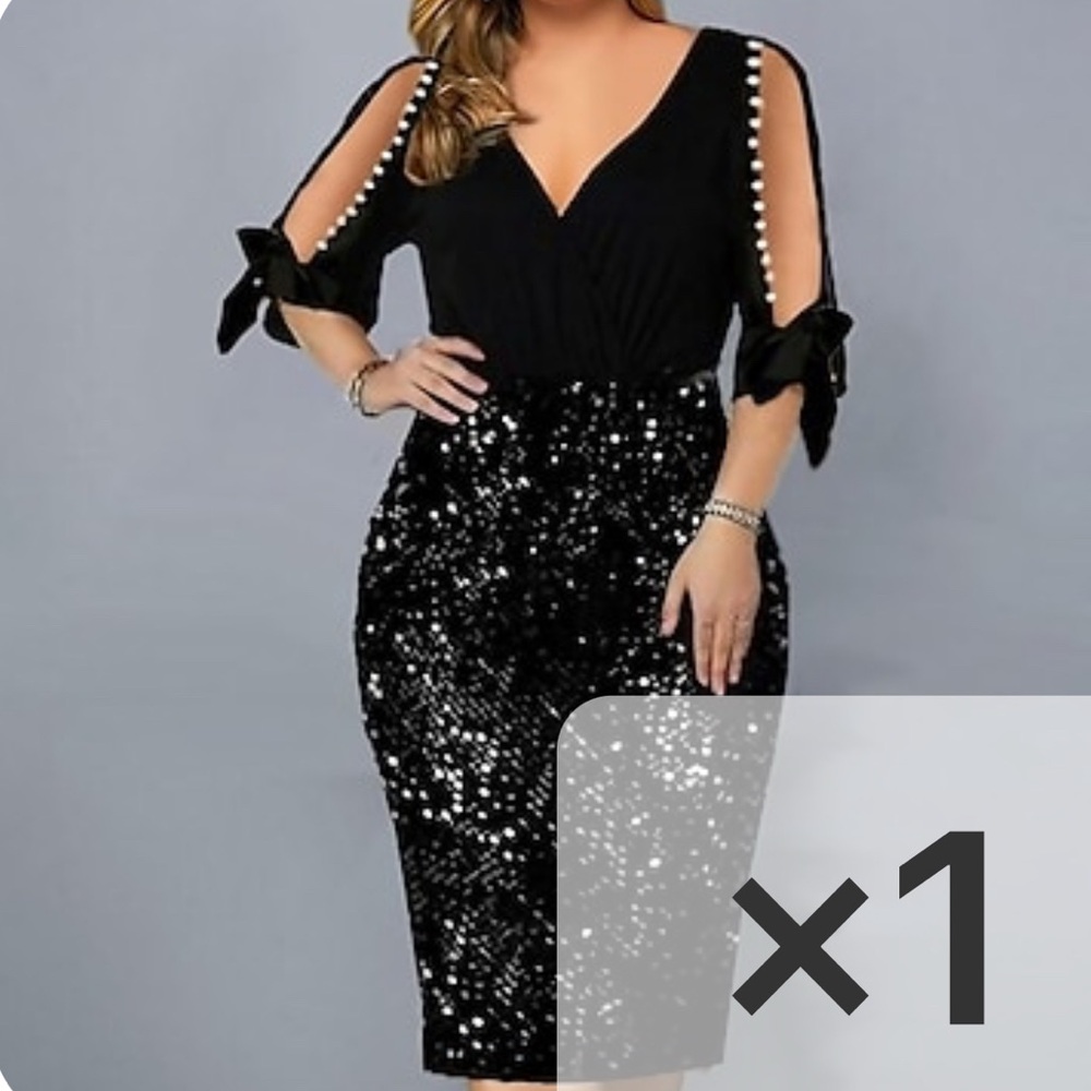 Black Sheath Cocktail Dress with V-Neck and Sleeveless Design
